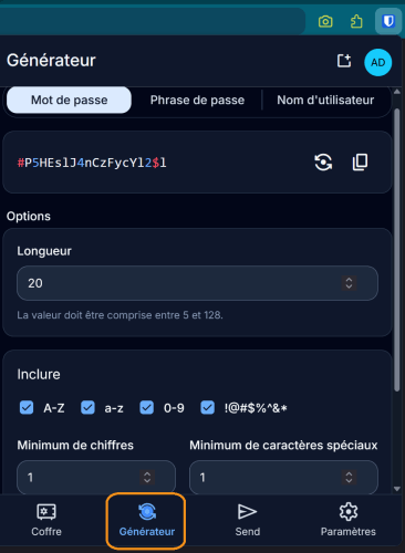 générateur de mots de passe Bitwarden
