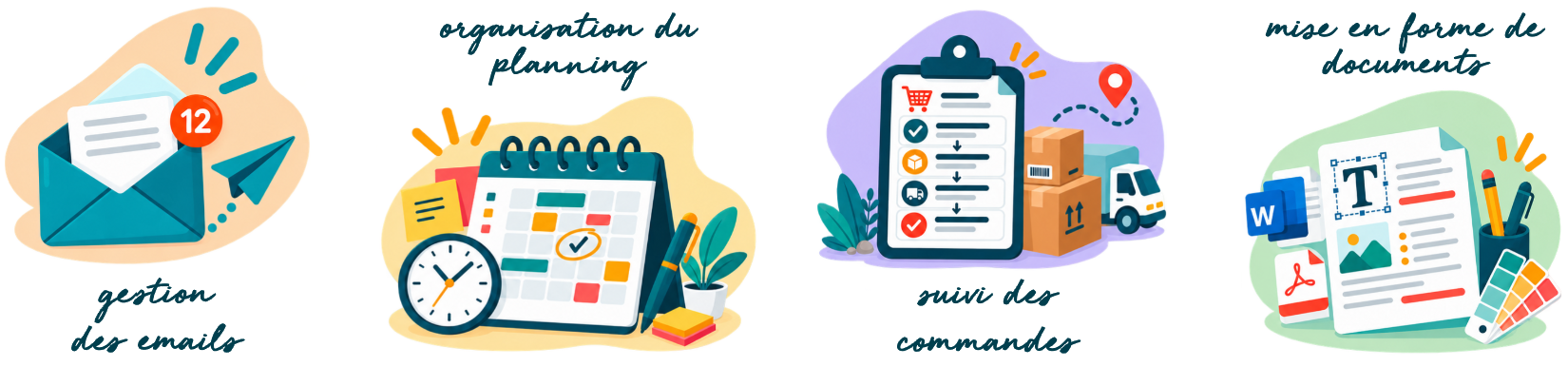Exemples de missions d'une secrétaire indépendante : courrier, planning, ADV, mise en page de document