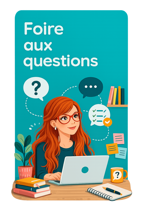 Illustration d'une secrétaire indépendante répondant aux questions fréquentes sur la facturation électronique.